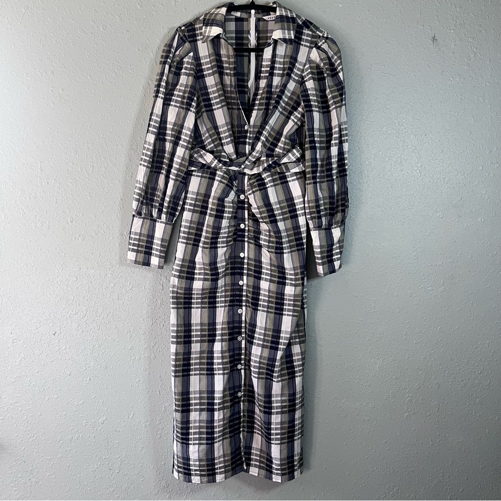 Veronica Beard Plaid Shirt Dress Belted Midi Button Front Long - Picture 2 of 14